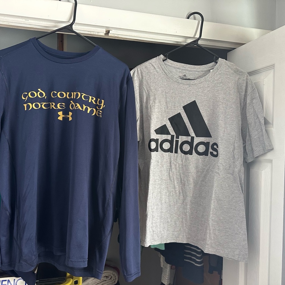 Under Armour Navy Long Sleeve Notre Dame Graphic Tee with Gold Script